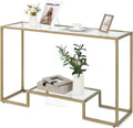 48” 2-Tier Console Table with Tempered Glass Tabletop & Golden Metal Frame X383