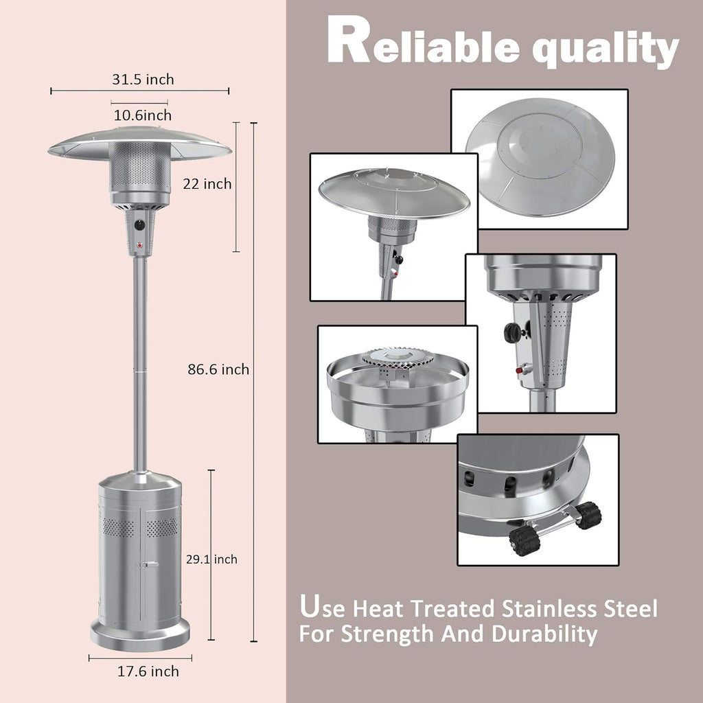 Gas Patio Heater with Wheels and Cover, 48,000 BTU Portable Propane Heater E433