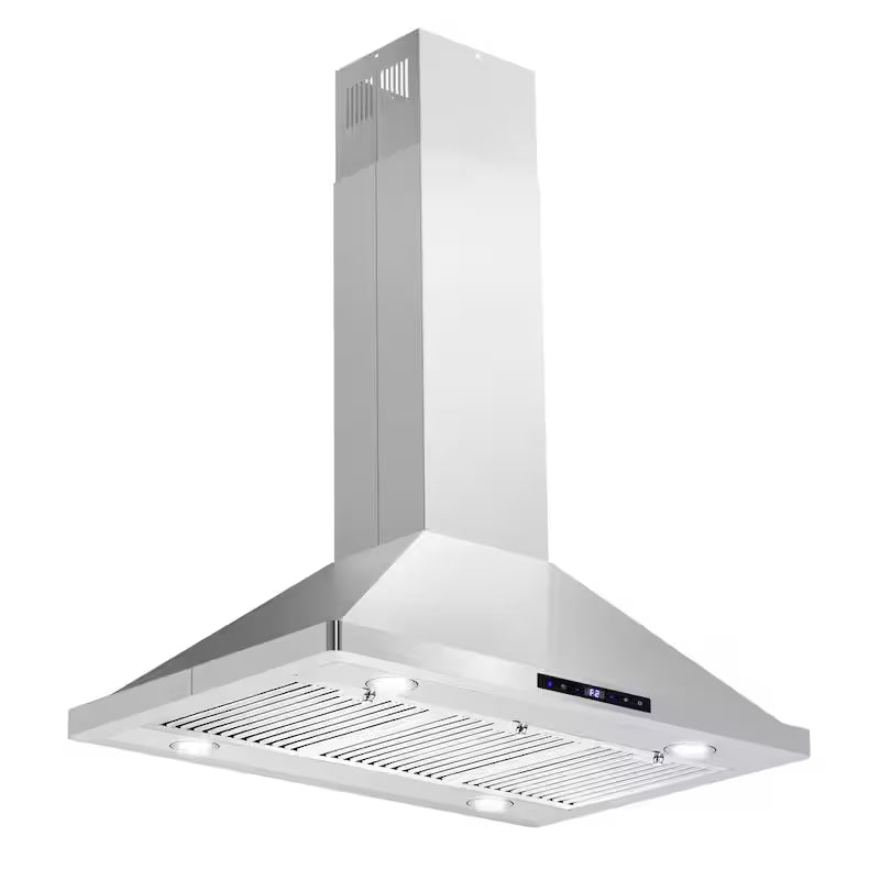 36 in. Ductless Island Range Hood with LED Lighting and Permanent Filters in Stainless Steel B546586