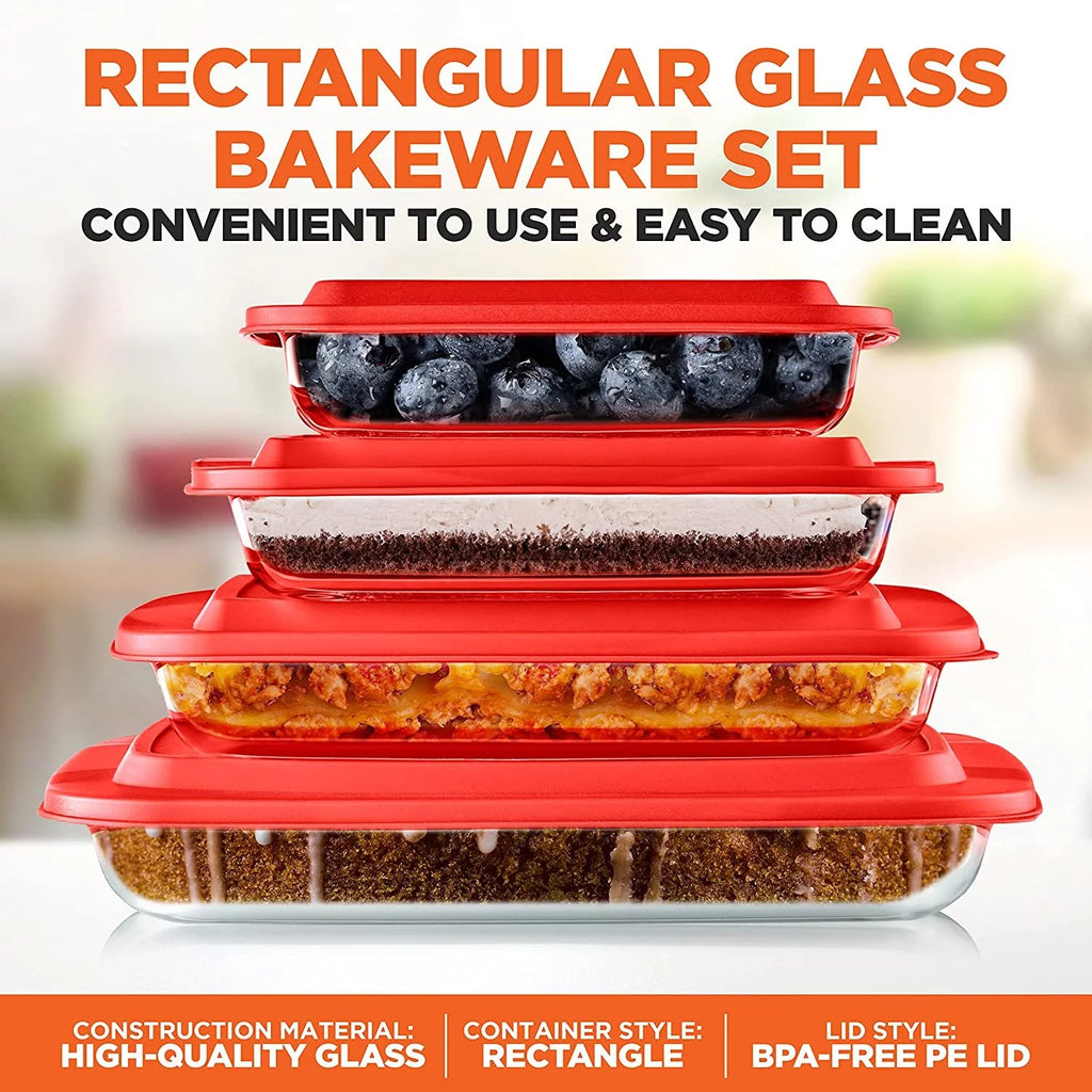 Rectangular Glass Bakeware Set 4 Sets Red X796