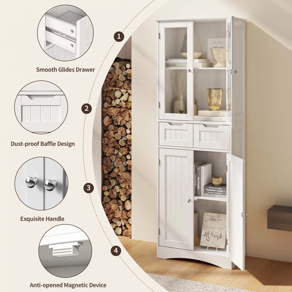Tall White Kitchen Storage Cabinet with 2 Drawers A762193