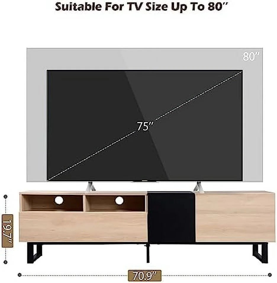 Modern Wooden TV Stand with 3 Cabinets and Open Shelves N157162