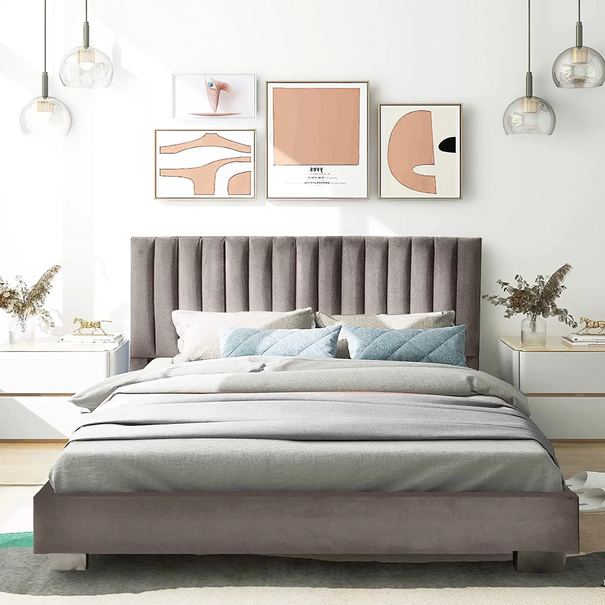 Navy Full Size Upholstered Platform Bed Frame G693020
