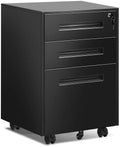 Black 3 Drawer Metal Rolling File Cabinet with Lock C498680