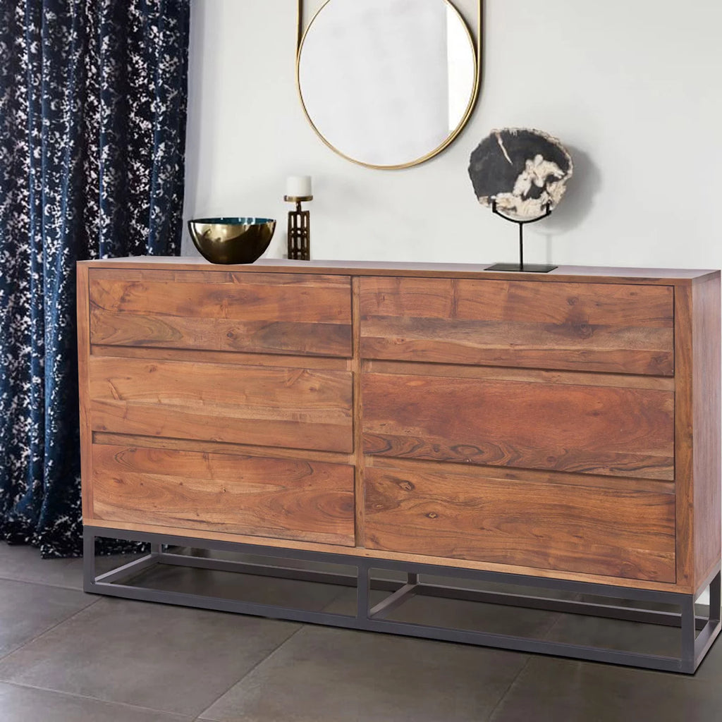 Acacia Wood Dresser or Display Unit Walnut Brown & Black U3374