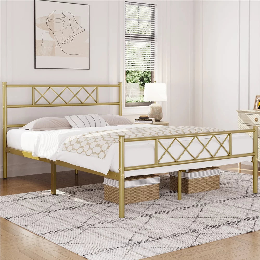 Twin Metal Bed Frame with Crisscross Headboard & Footboard, White Z6024