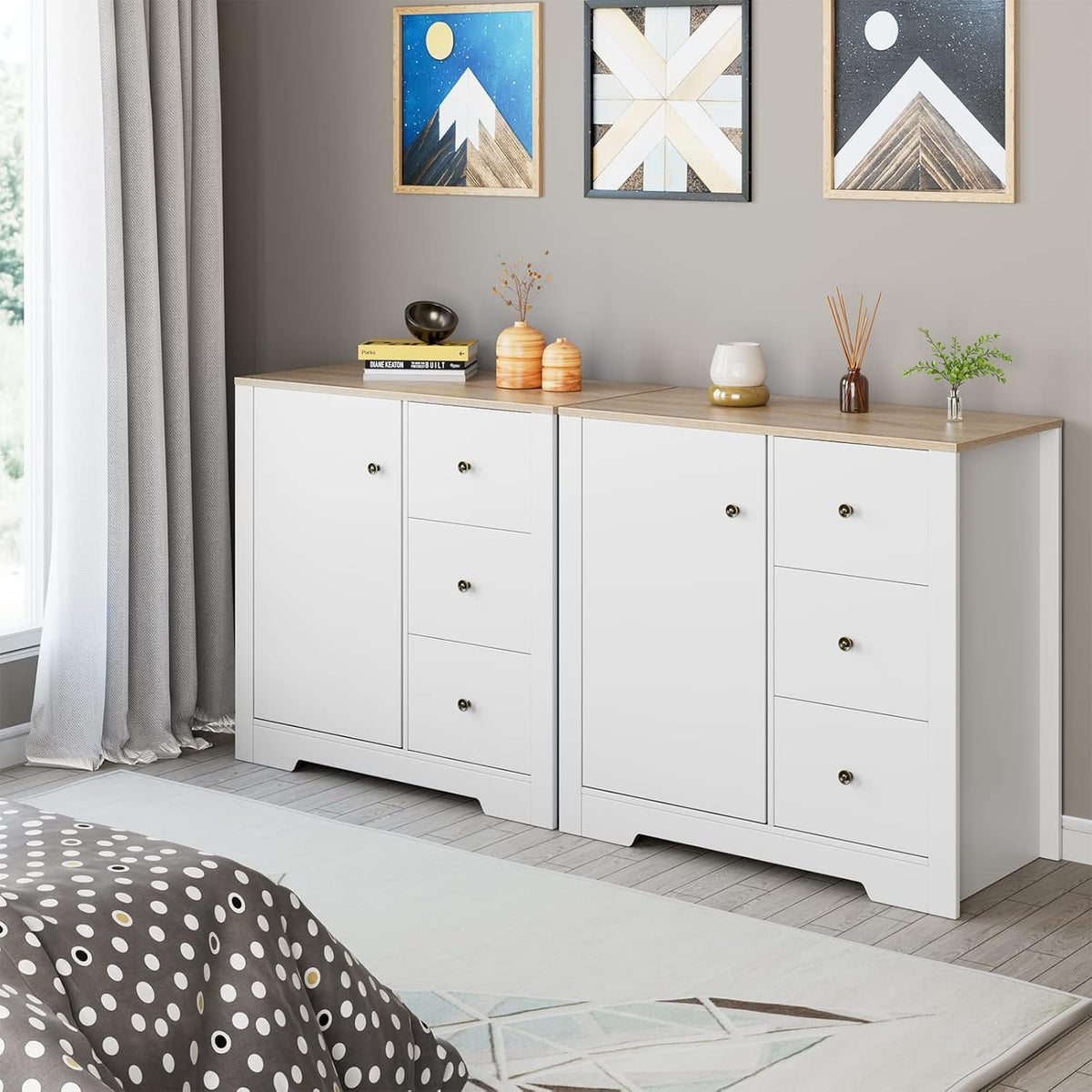 White Oak 3 Drawer 1 Door Storage Cabinet P371