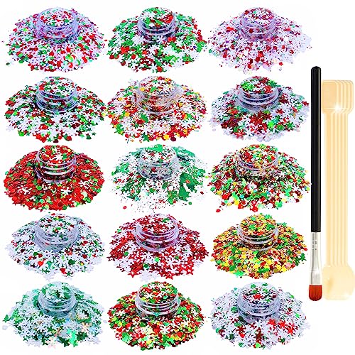 15 Colors Holographic Chunky Cosmetic Sequins with Brush 5 Spoons V3318