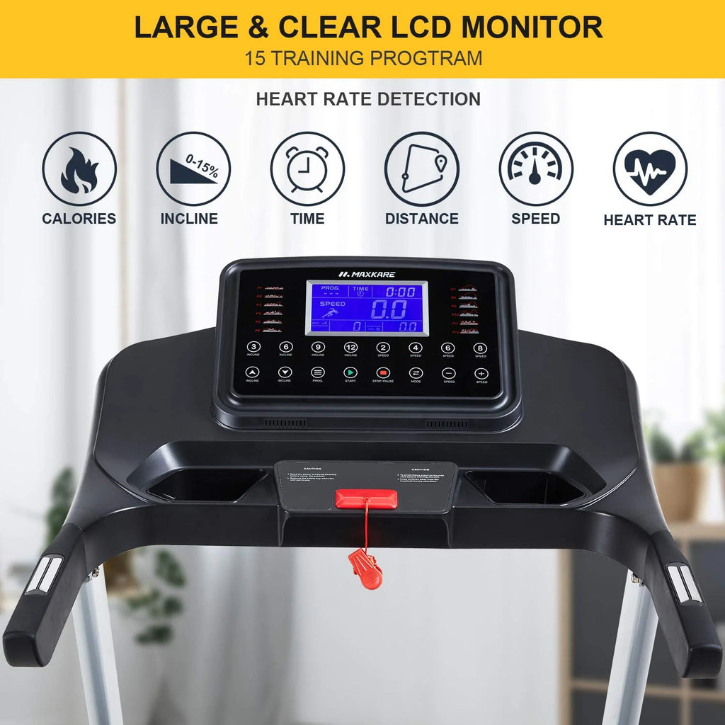 3HP Folding Treadmill with 15% Auto Incline, 300 LBS Capacity P974