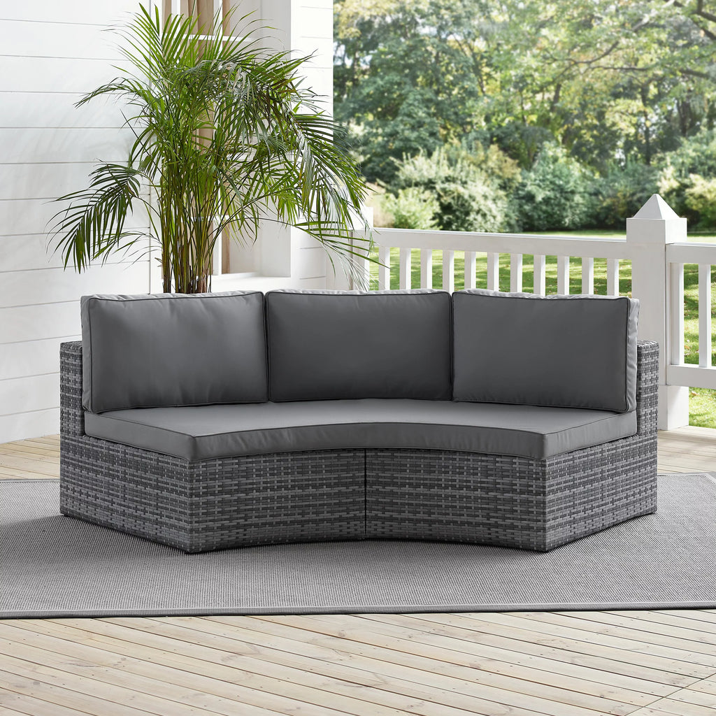 Gray Wicker Curved Patio Sectional Sofa A1517