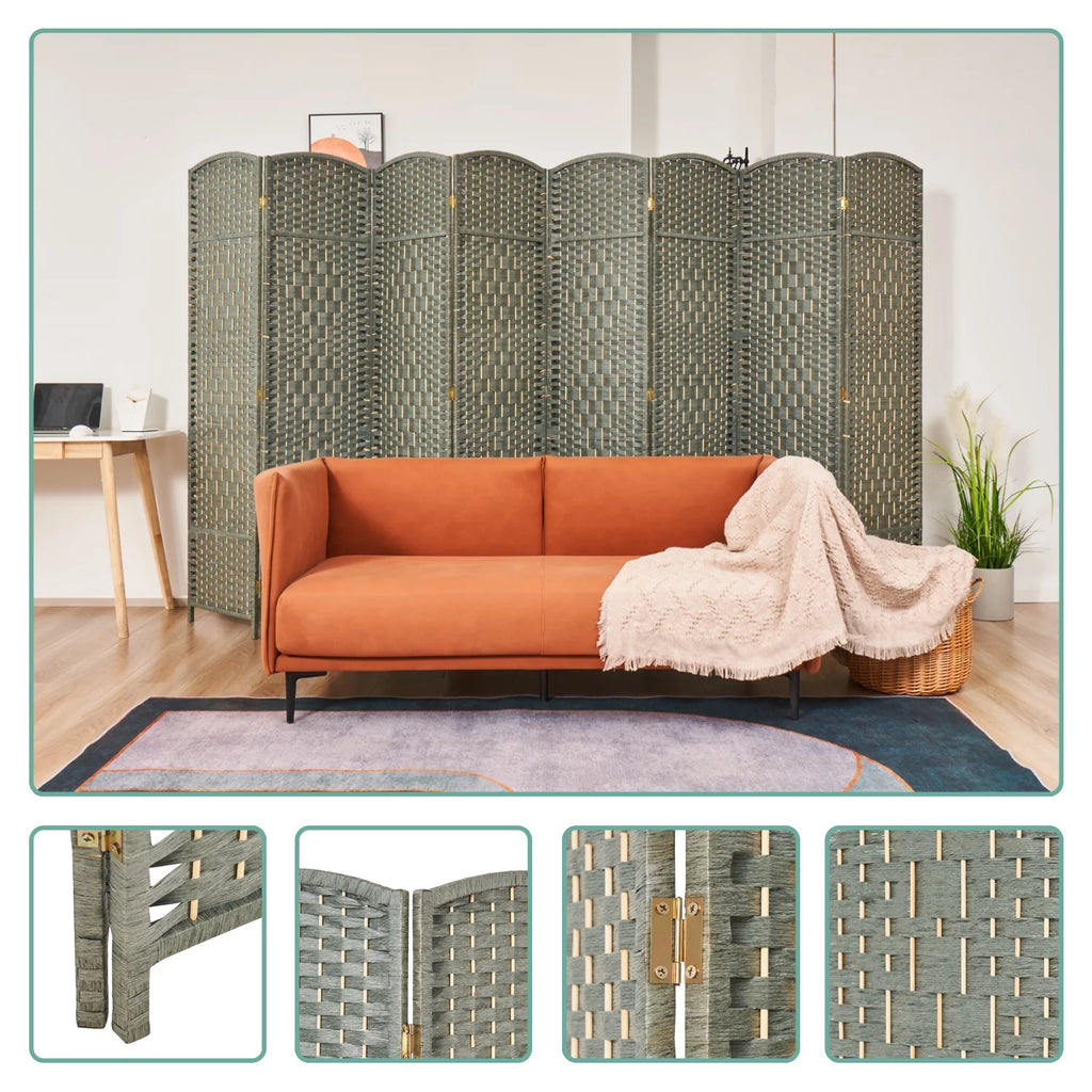 5.7ft Wood Fiber Woven 8 Panels Grey Room Divider G859