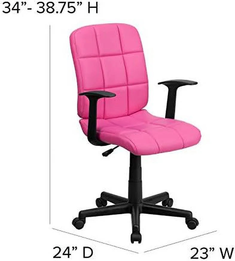 Pink Quilted Vinyl Swivel Office Chair with Arms B1783