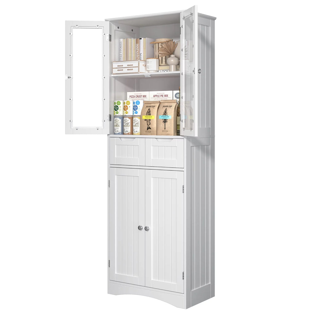 Tall White Kitchen Storage Cabinet with 2 Drawers A762193