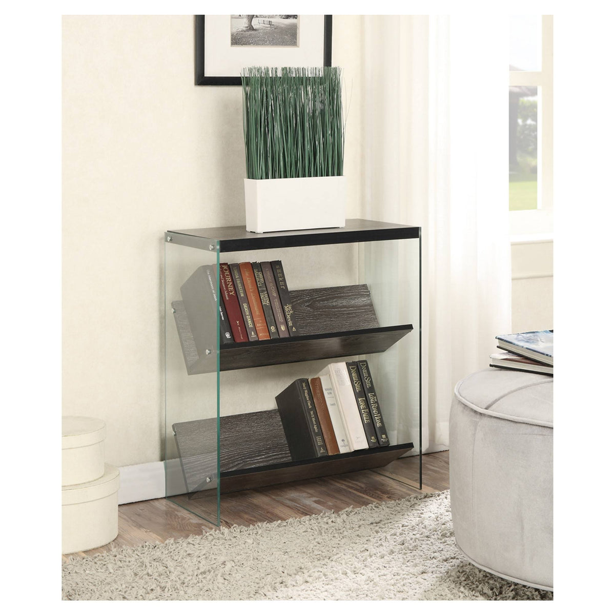 27.75x22 Weathered Gray Glass Bookcase D58512
