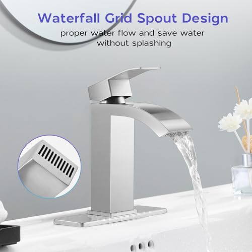 Brushed Nickel Single Handle Waterfall Bathroom Sink Faucet with Pop Up Drain K80843
