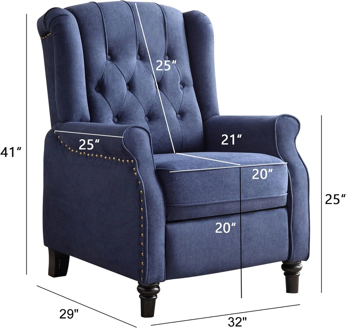Blue Fabric Push Back Recliner Chair Set Of 2 D6825