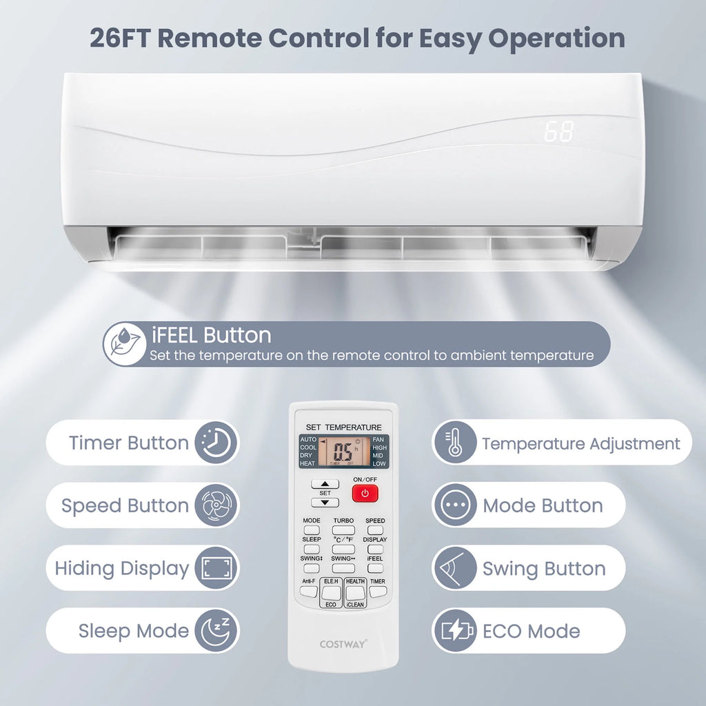 12000 BTU Mini Split Air Conditioner & Heater 20 SEER2 115 V Wall-Mounted AC Unit C14035