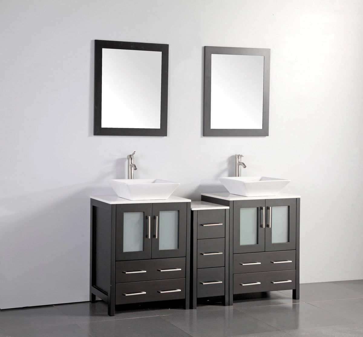 60 in. Double Sink Vanity Cabinet with Ceramic Vessel Sink & Mirror Espresso C82702