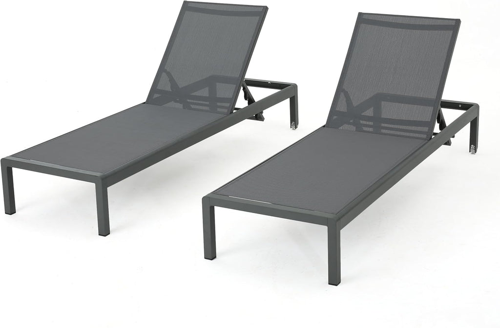 Grey Outdoor Aluminum Chaise Lounges 2-Pcs Set A6073