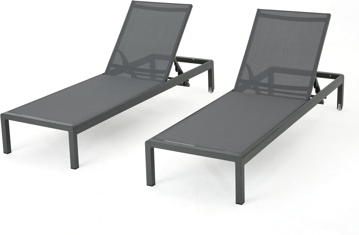 Grey Outdoor Aluminum Chaise Lounges 2-Pcs Set A6073