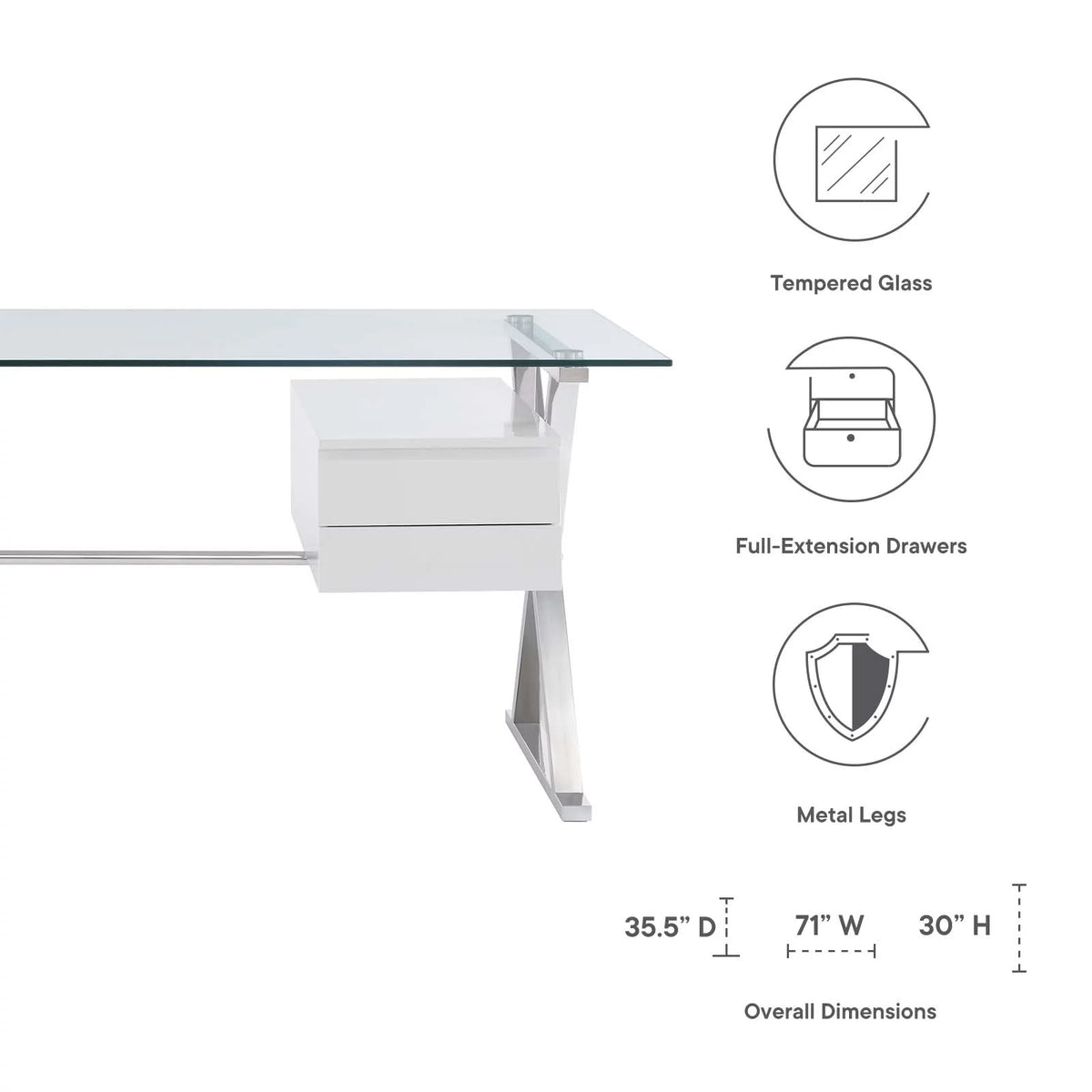 71" Glass Top Office Desk O528