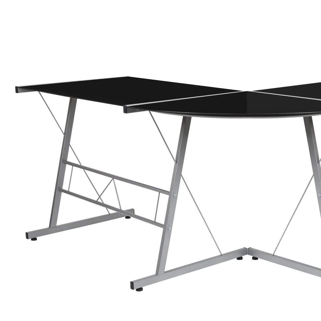 L-Shaped Gaming Desk with Black Tempered Glass Top A56230