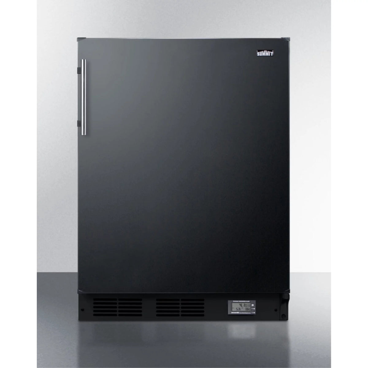 Black Undercounter Refrigerator-Freezer with Thermometer and Alarm M7975