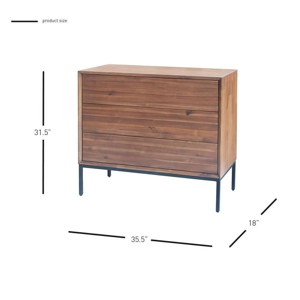 35.5" Wood & Steel 3 Drawer Chest in Newton Brown/Black S628