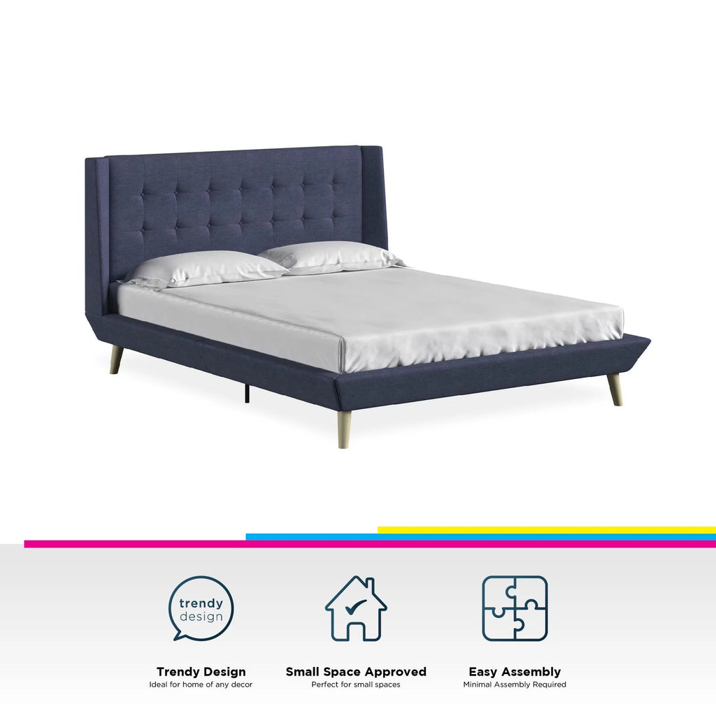 Queen Light Gray Linen Upholstered Bed Z78352