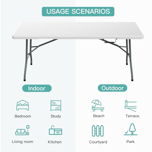 White 4 ft Portable Folding Table with Carrying Handle O256465