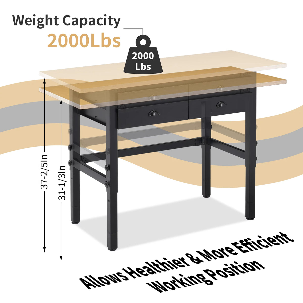 55'' Adjustable Work Bench with Power Outlets and Drawers T341929