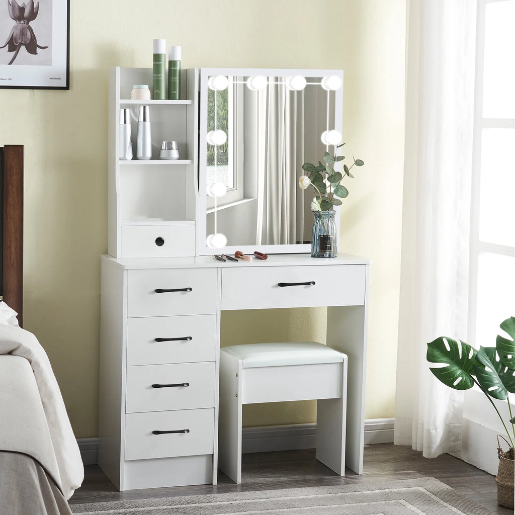 White Vanity Set with Mirror & Lights D802