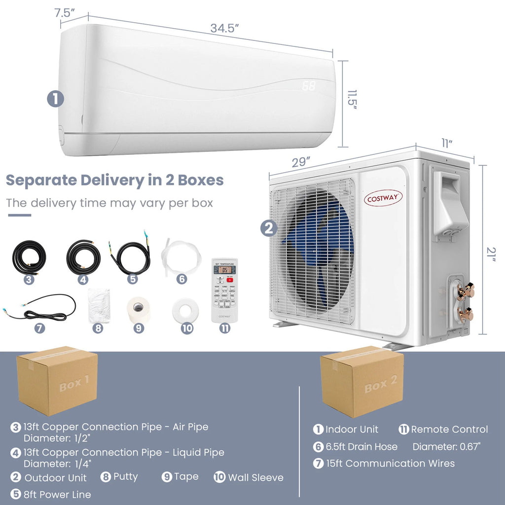 12000 BTU Mini Split Air Conditioner & Heater 20 SEER2 115 V Wall-Mounted AC Unit C14035