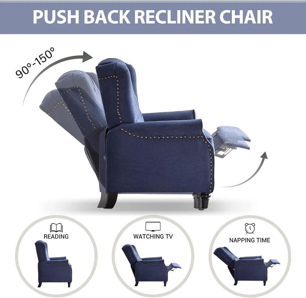 Blue Fabric Push Back Recliner Chair Set Of 2 D6825