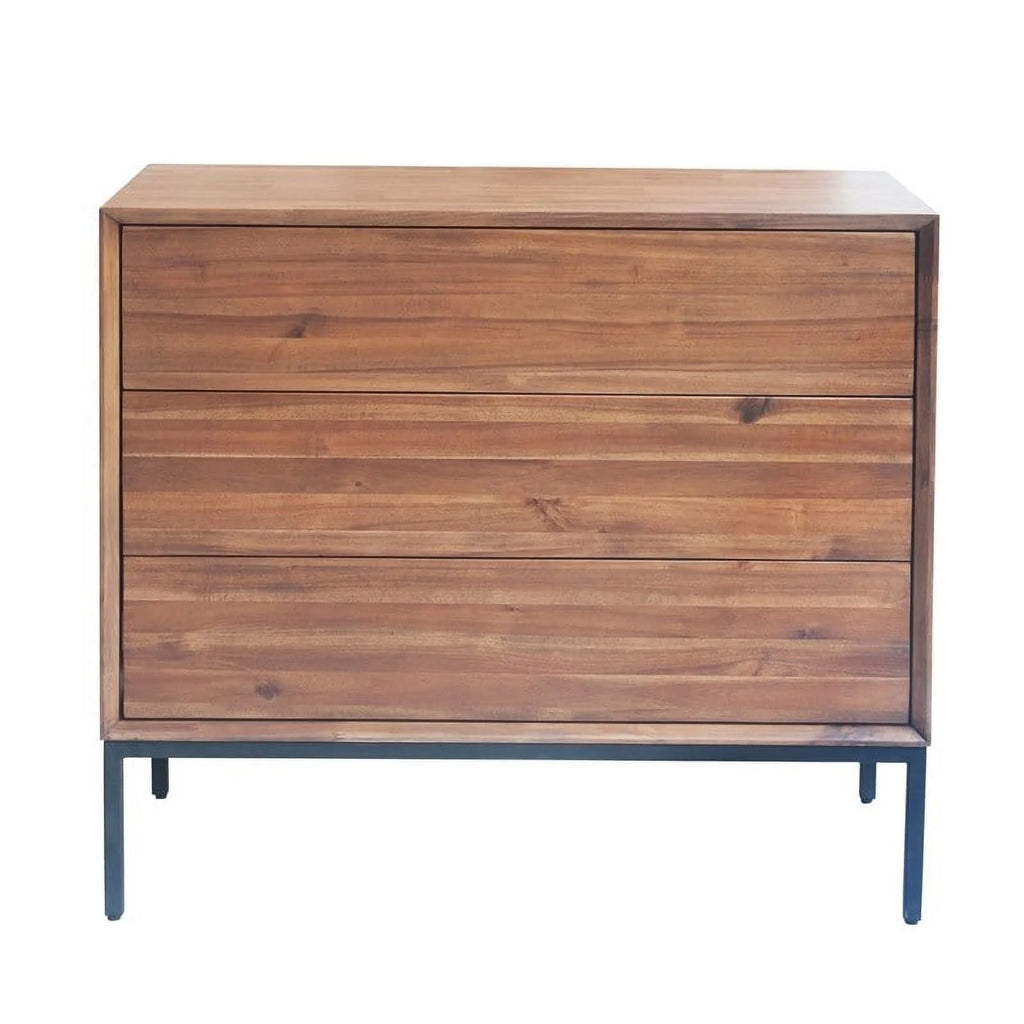 35.5" Wood & Steel 3 Drawer Chest in Newton Brown/Black S628
