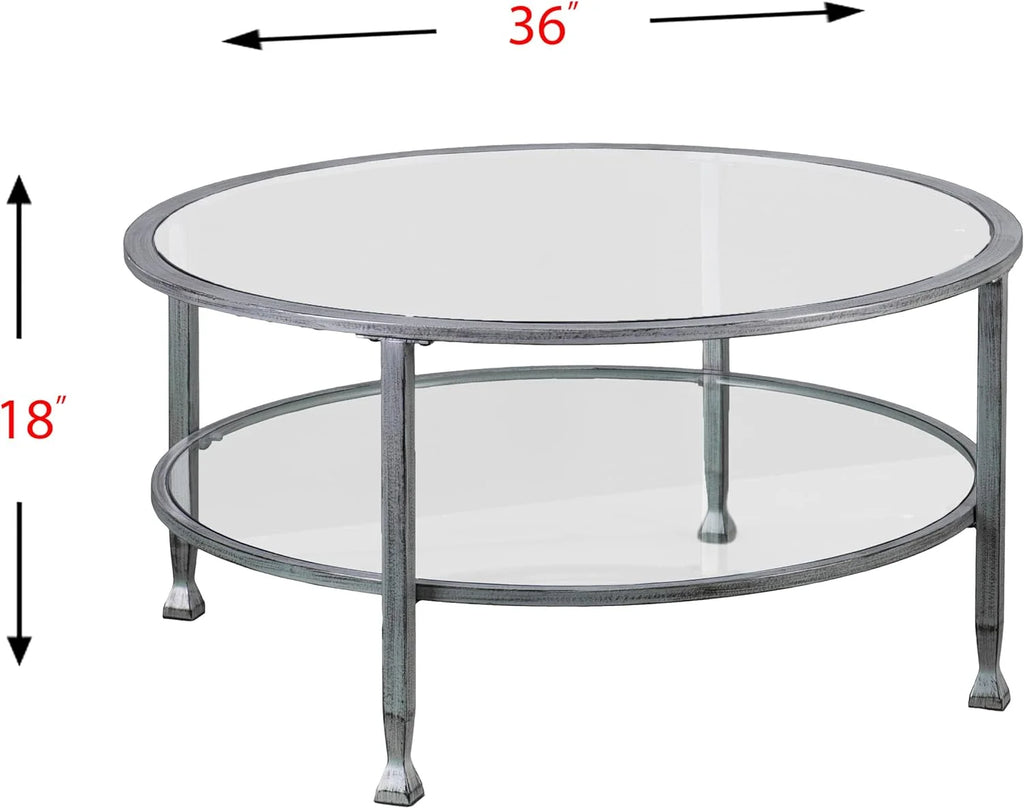 Round 2-Tier Metal Glass Coffee Table B76087