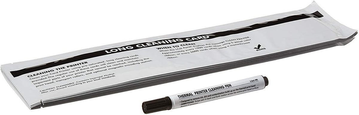 ID Card Printer Cleaning Kit, Pack of 10 Cards and 1 Cleaning Pen F9839