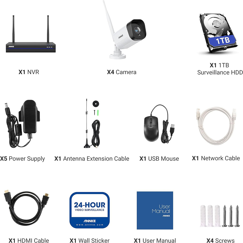 8CH Wireless Security Camera System with 1TB HDD and 4 1080P Outdoor Cameras L778322
