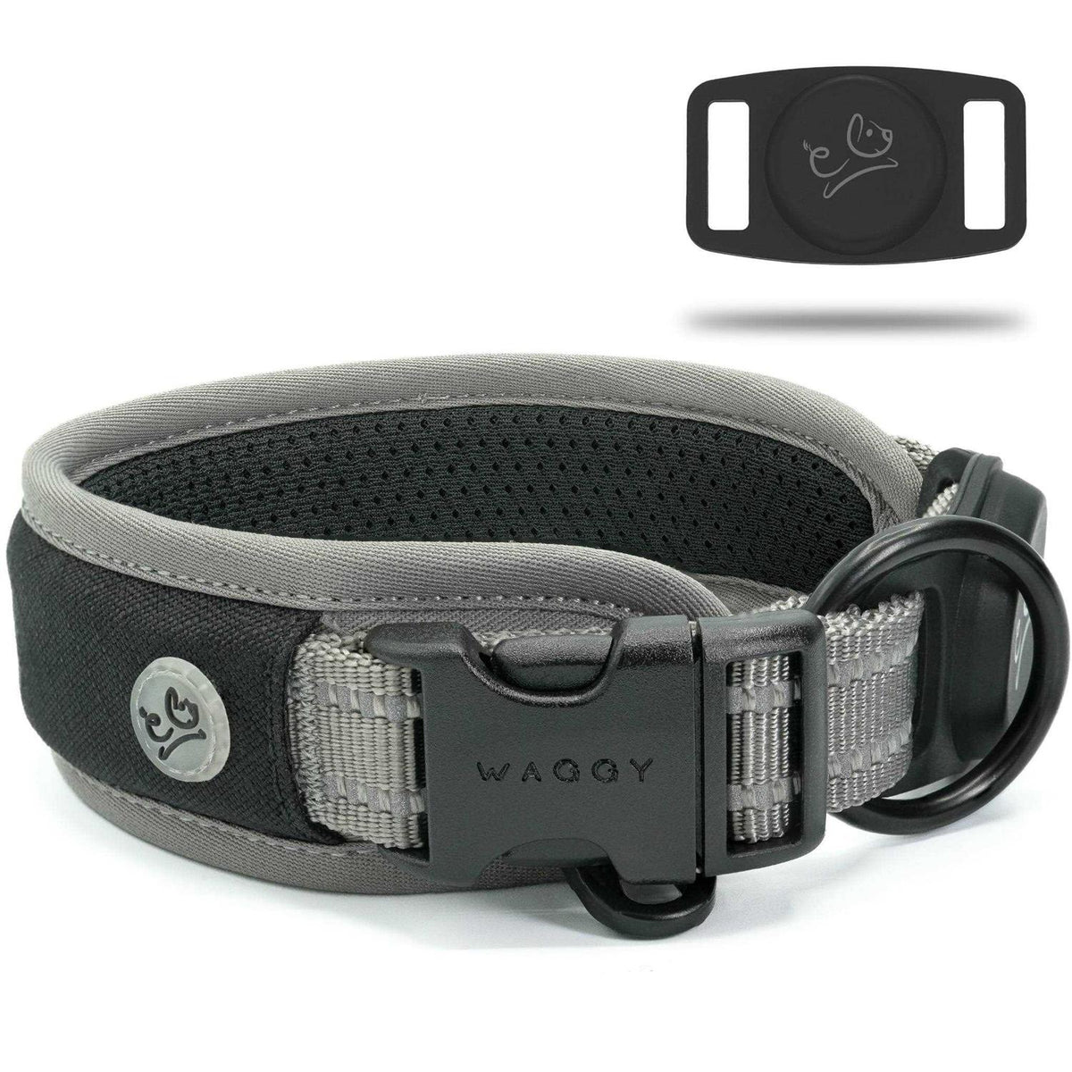 Adjustable Reflective Padded Dog Collar with Airtag Holder M222