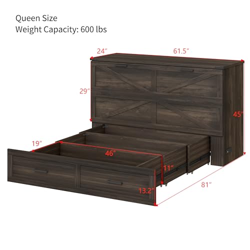 Queen Murphy Bed Chest with Charging Station and Storage Drawer Z91370