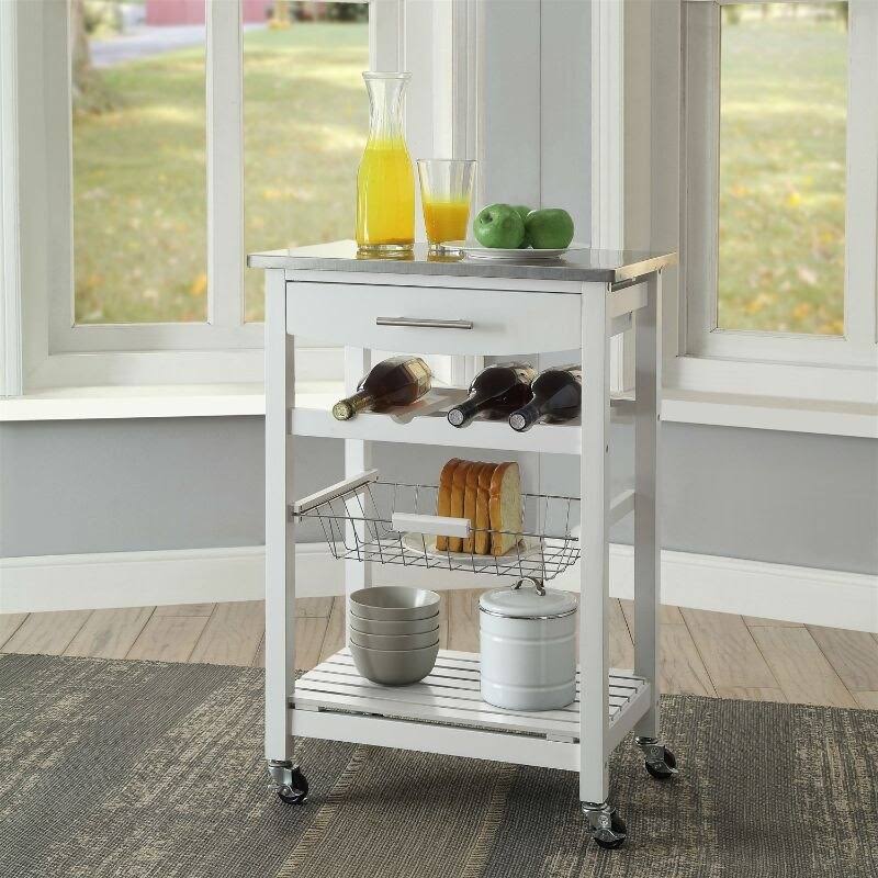 White Wood Kitchen Island Storage Cart E25249