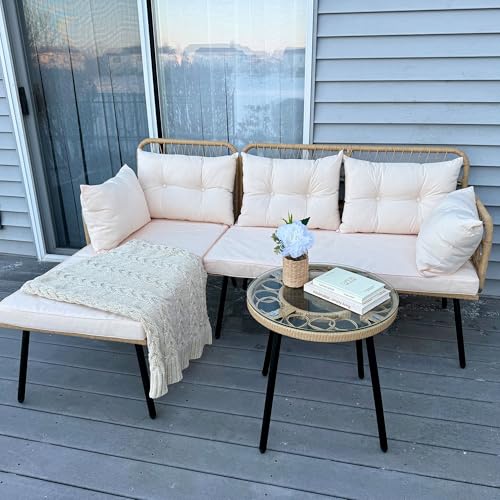 4-Piece Wicker Patio Bistro Set with Cushions and Metal Table N93614