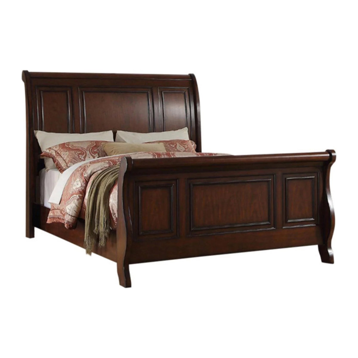 Wooden Queen Bed Antique Cherry Finish T134