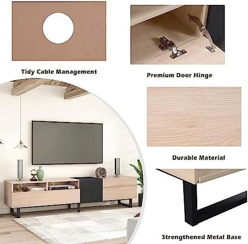 Modern Wooden TV Stand with 3 Cabinets and Open Shelves N157162