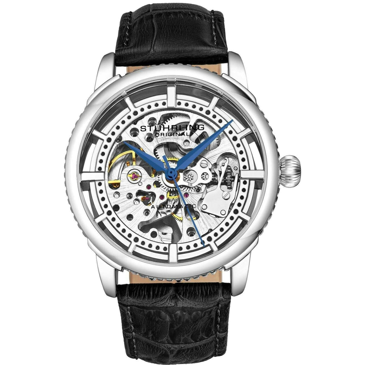 Black Leather Strap Automatic Skeleton Mens Watch T4199