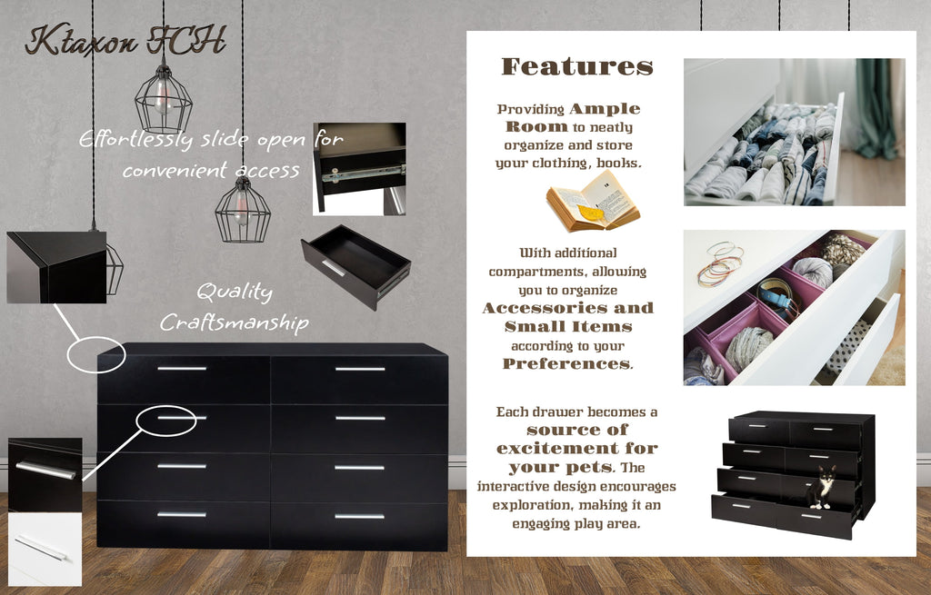 Black 6 Drawer Wood Dresser Z10093