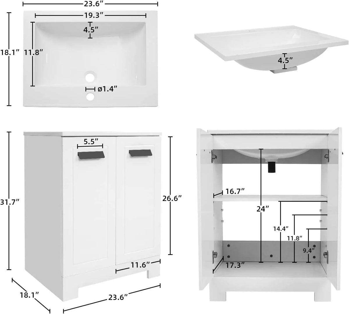 24 inch Wooden Bathroom Cabinet with Undermount Sink N14980