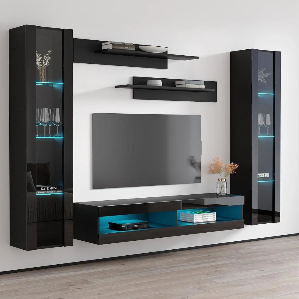 Black Wall Mounted Floating Entertainment Center Y867