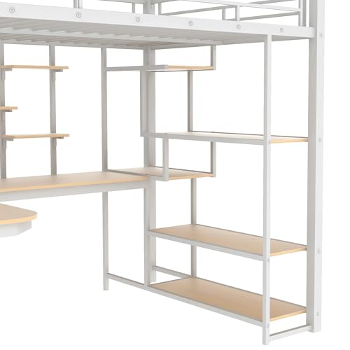 Full Size Black Metal Loft Bed with Desk, Wardrobe and Storage Stairs D915102