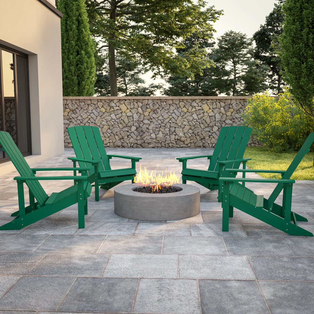 Set of 4 Green All-Weather Poly Resin Adirondack Chairs H53303